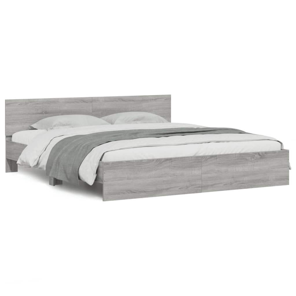 Bedframe met hoofdeinde en LED grijs sonoma eiken 200x200 cm is nu te koop bij PeponiXL, paradijselijk wonen!