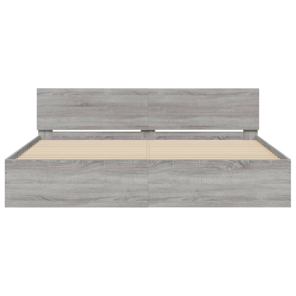 Bedframe met hoofdeinde en LED grijs sonoma eiken 200x200 cm is nu te koop bij PeponiXL, paradijselijk wonen!