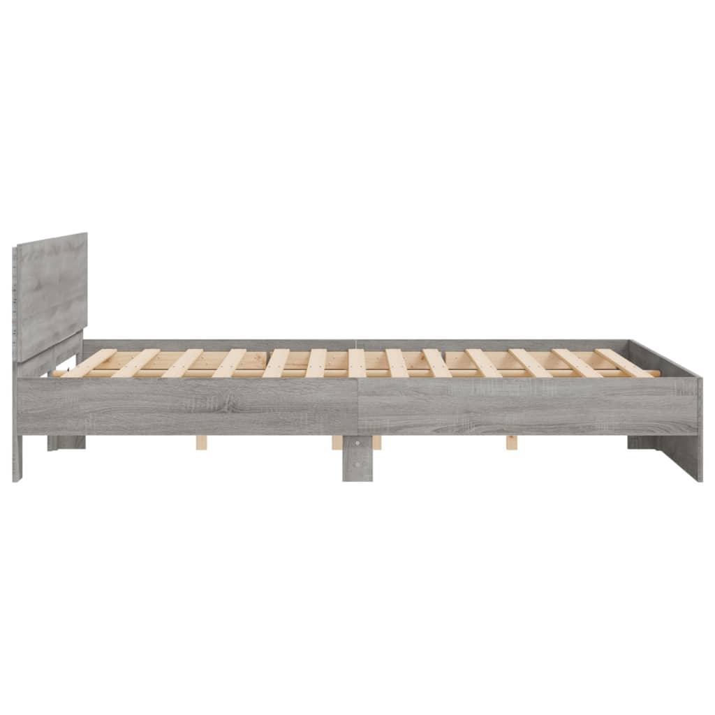 Bedframe met hoofdeinde en LED grijs sonoma eiken 200x200 cm is nu te koop bij PeponiXL, paradijselijk wonen!