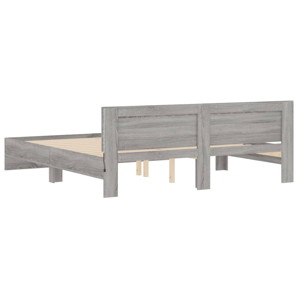 Bedframe met hoofdeinde en LED grijs sonoma eiken 200x200 cm is nu te koop bij PeponiXL, paradijselijk wonen!