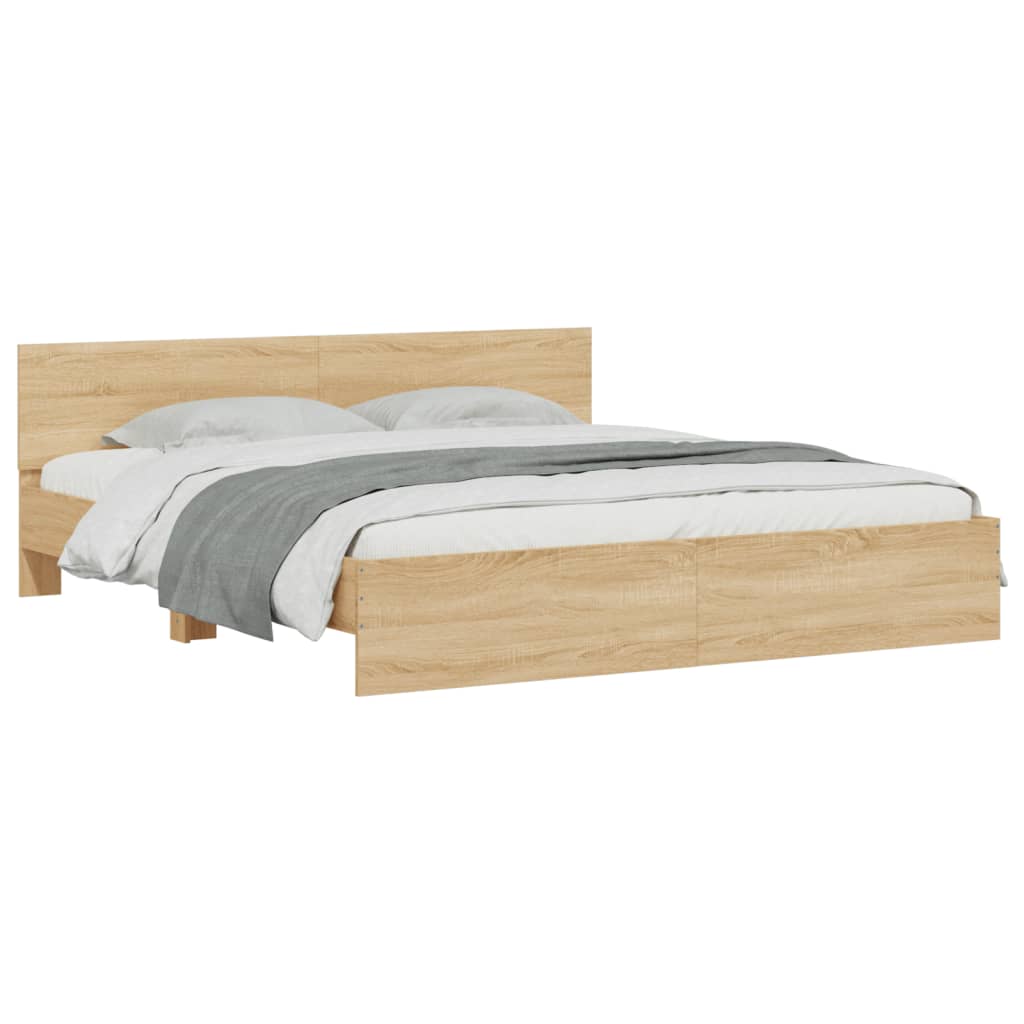 Bedframe met hoofdeinde en LED sonoma eikenkleurig 180x200 cm is nu te koop bij PeponiXL, paradijselijk wonen!