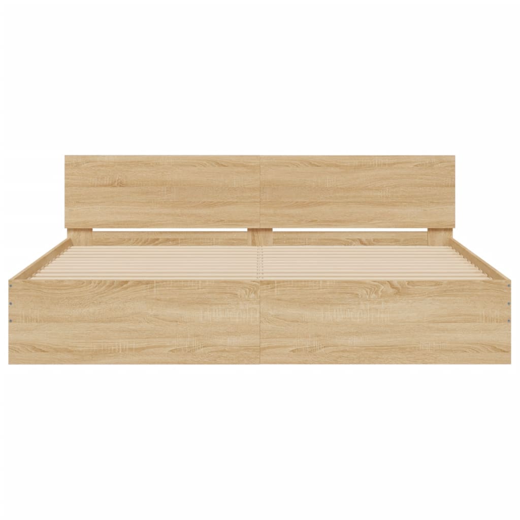 Bedframe met hoofdeinde en LED sonoma eikenkleurig 180x200 cm is nu te koop bij PeponiXL, paradijselijk wonen!