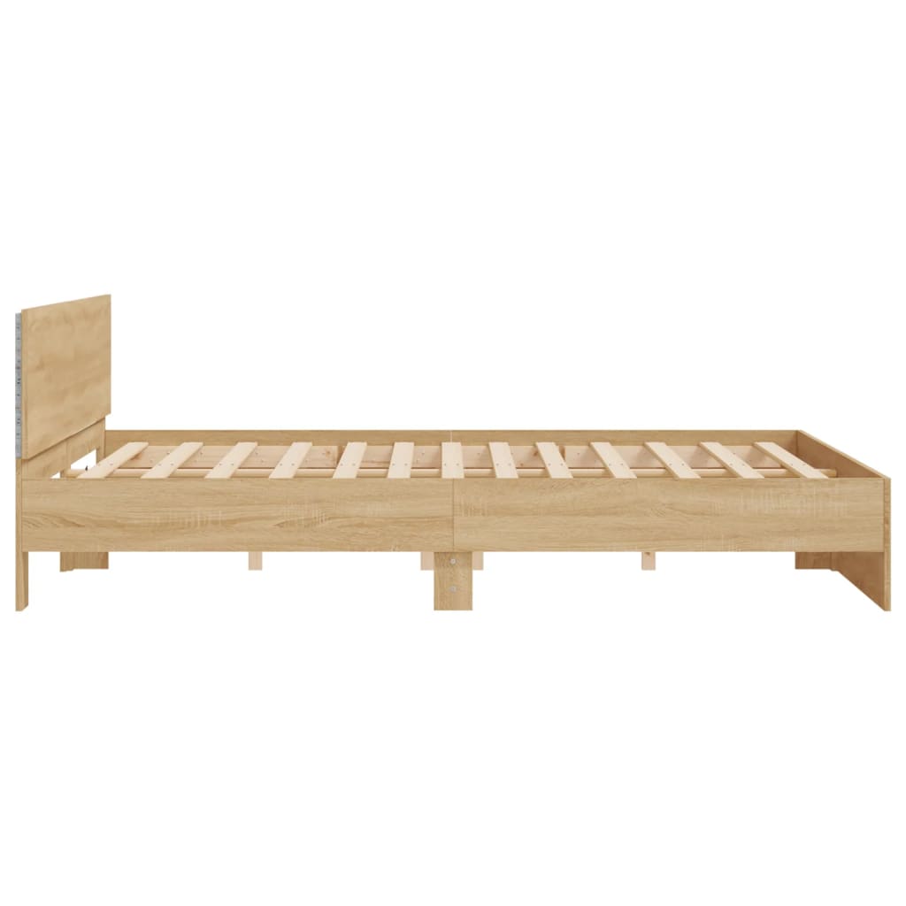Bedframe met hoofdeinde en LED sonoma eikenkleurig 180x200 cm is nu te koop bij PeponiXL, paradijselijk wonen!