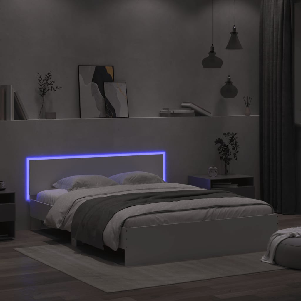 Bedframe met hoofdeinde en LED-verlichting wit 160x200 cm is nu te koop bij PeponiXL, paradijselijk wonen!