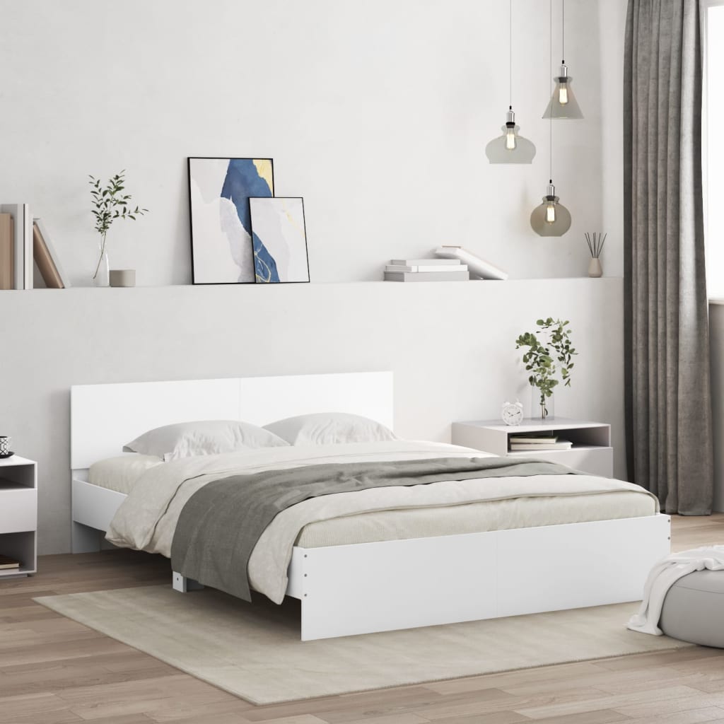Bedframe met hoofdeinde en LED-verlichting wit 160x200 cm is nu te koop bij PeponiXL, paradijselijk wonen!