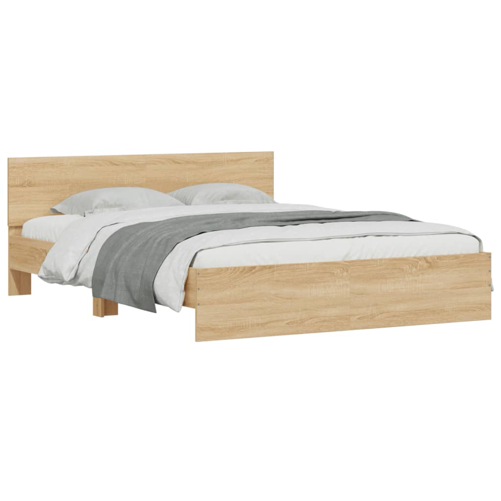 Bedframe met hoofdeinde en LED sonoma eikenkleurig 160x200 cm is nu te koop bij PeponiXL, paradijselijk wonen!