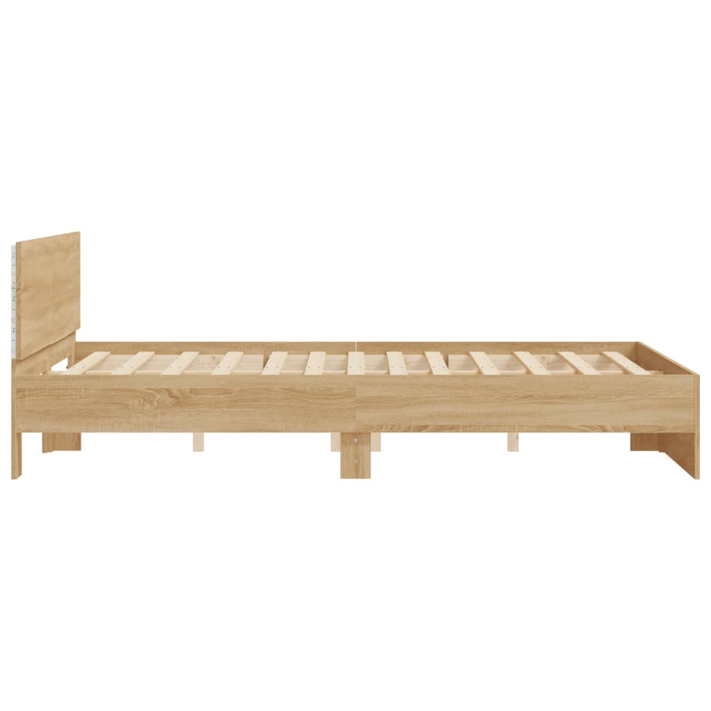 Bedframe met hoofdeinde en LED sonoma eikenkleurig 160x200 cm is nu te koop bij PeponiXL, paradijselijk wonen!