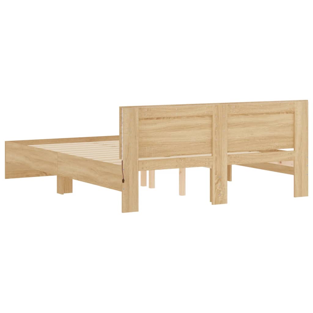 Bedframe met hoofdeinde en LED sonoma eikenkleurig 160x200 cm is nu te koop bij PeponiXL, paradijselijk wonen!