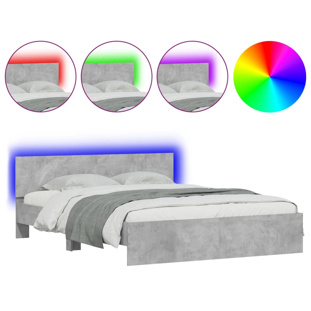 Bedframe met hoofdeinde en LED-licht betongrijs 160x200 cm is nu te koop bij PeponiXL, paradijselijk wonen!