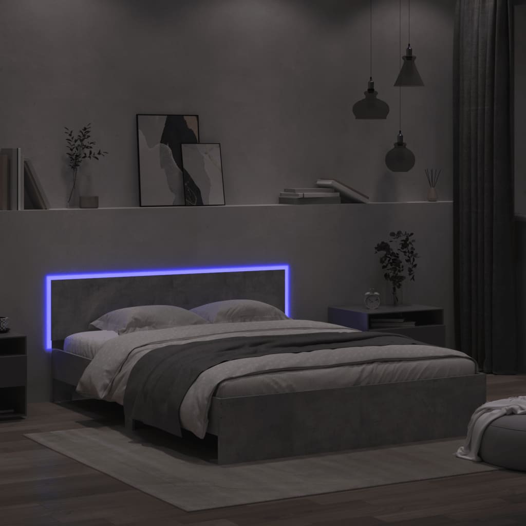 Bedframe met hoofdeinde en LED-licht betongrijs 160x200 cm is nu te koop bij PeponiXL, paradijselijk wonen!