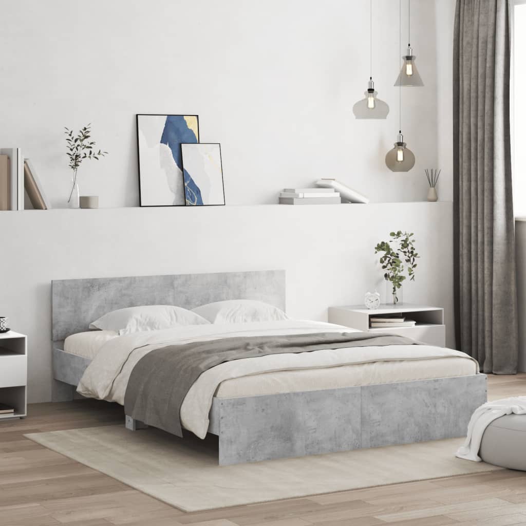 Bedframe met hoofdeinde en LED-licht betongrijs 160x200 cm is nu te koop bij PeponiXL, paradijselijk wonen!