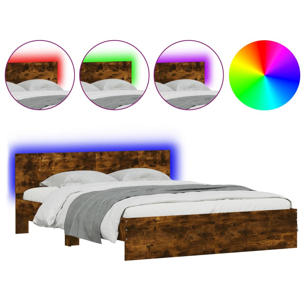 Bedframe met hoofdeinde en LED gerookt eikenkleurig 160x200 cm is nu te koop bij PeponiXL, paradijselijk wonen!