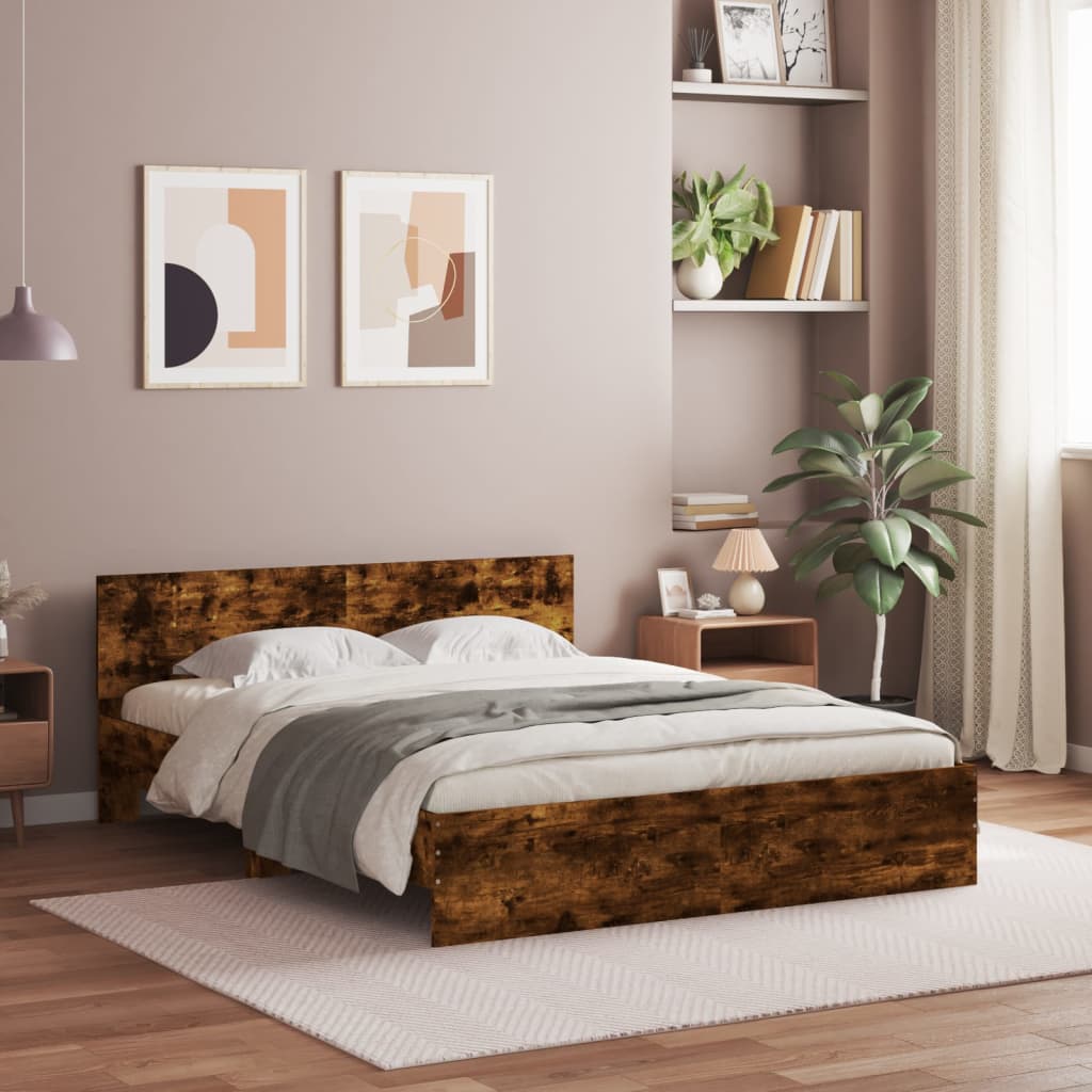 Bedframe met hoofdeinde en LED gerookt eikenkleurig 160x200 cm is nu te koop bij PeponiXL, paradijselijk wonen!