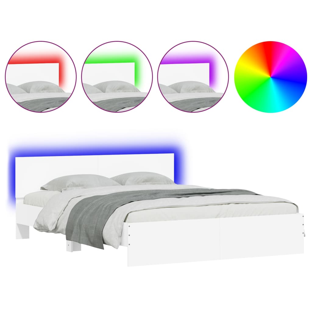 Bedframe met hoofdeinde en LED wit 150x200 cm is nu te koop bij PeponiXL, paradijselijk wonen!