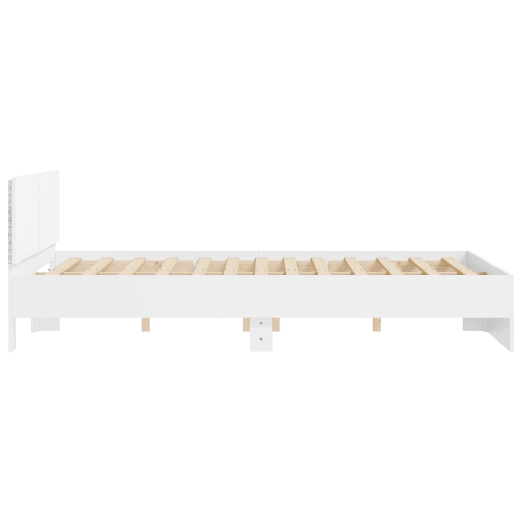 Bedframe met hoofdeinde en LED wit 150x200 cm is nu te koop bij PeponiXL, paradijselijk wonen!