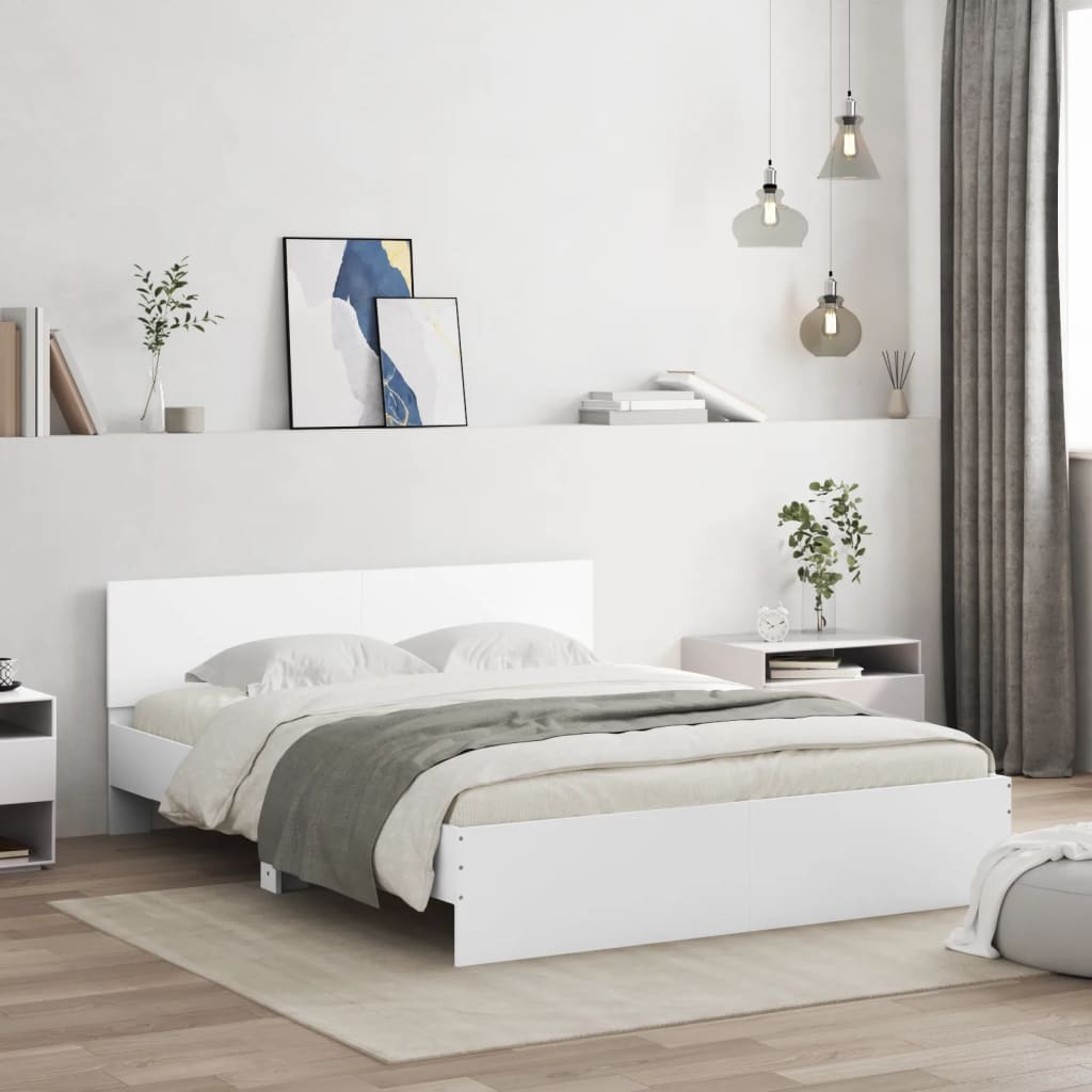 Bedframe met hoofdeinde en LED wit 150x200 cm is nu te koop bij PeponiXL, paradijselijk wonen!