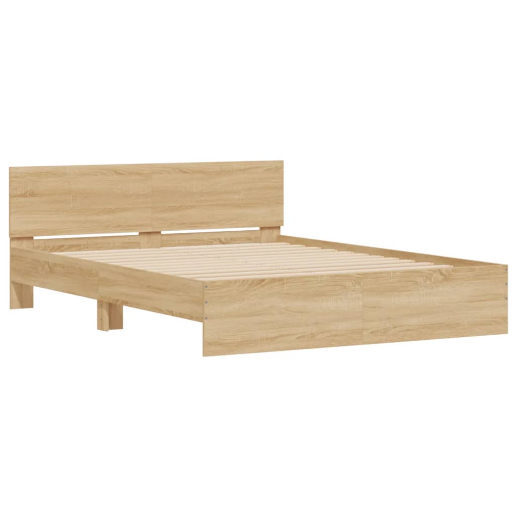 Bedframe met hoofdeinde en LED sonoma eikenkleurig 150x200 cm is nu te koop bij PeponiXL, paradijselijk wonen!