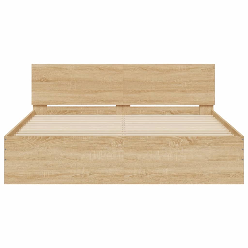 Bedframe met hoofdeinde en LED sonoma eikenkleurig 150x200 cm is nu te koop bij PeponiXL, paradijselijk wonen!