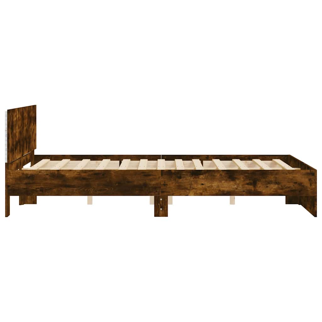 Bedframe met hoofdeinde en LED gerookt eikenkleurig 150x200 cm is nu te koop bij PeponiXL, paradijselijk wonen!
