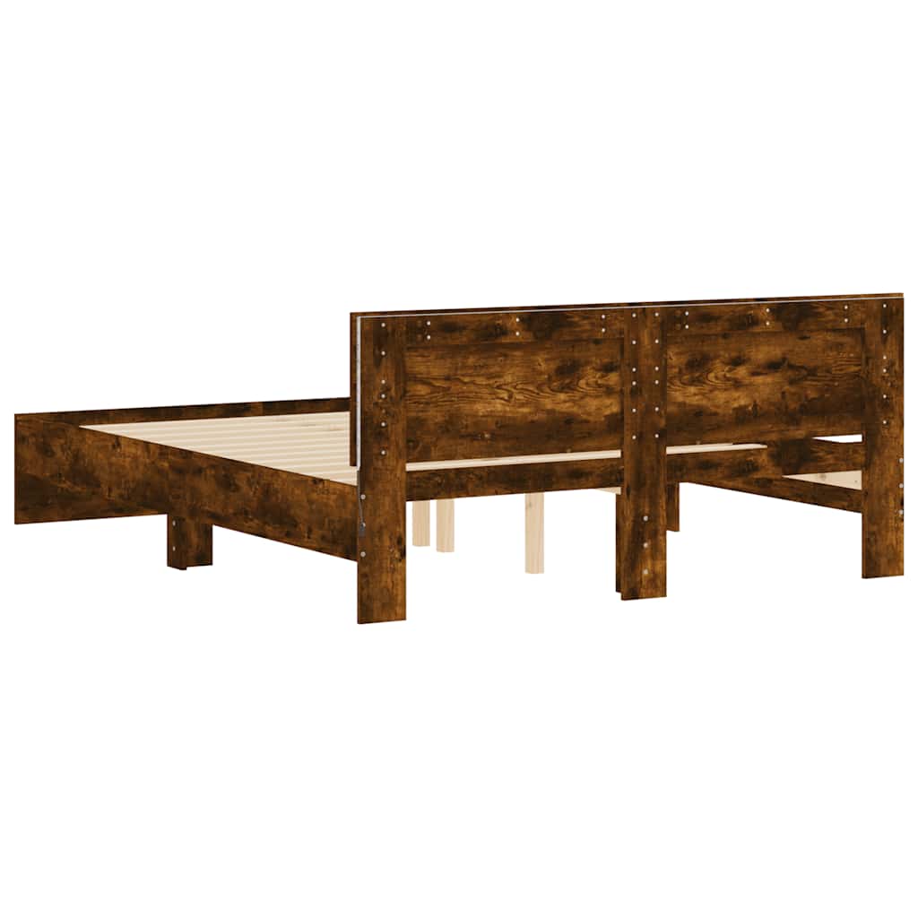 Bedframe met hoofdeinde en LED gerookt eikenkleurig 150x200 cm is nu te koop bij PeponiXL, paradijselijk wonen!