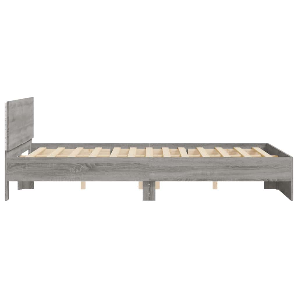 Bedframe met hoofdeinde en LED grijs sonoma eiken 150x200 cm is nu te koop bij PeponiXL, paradijselijk wonen!