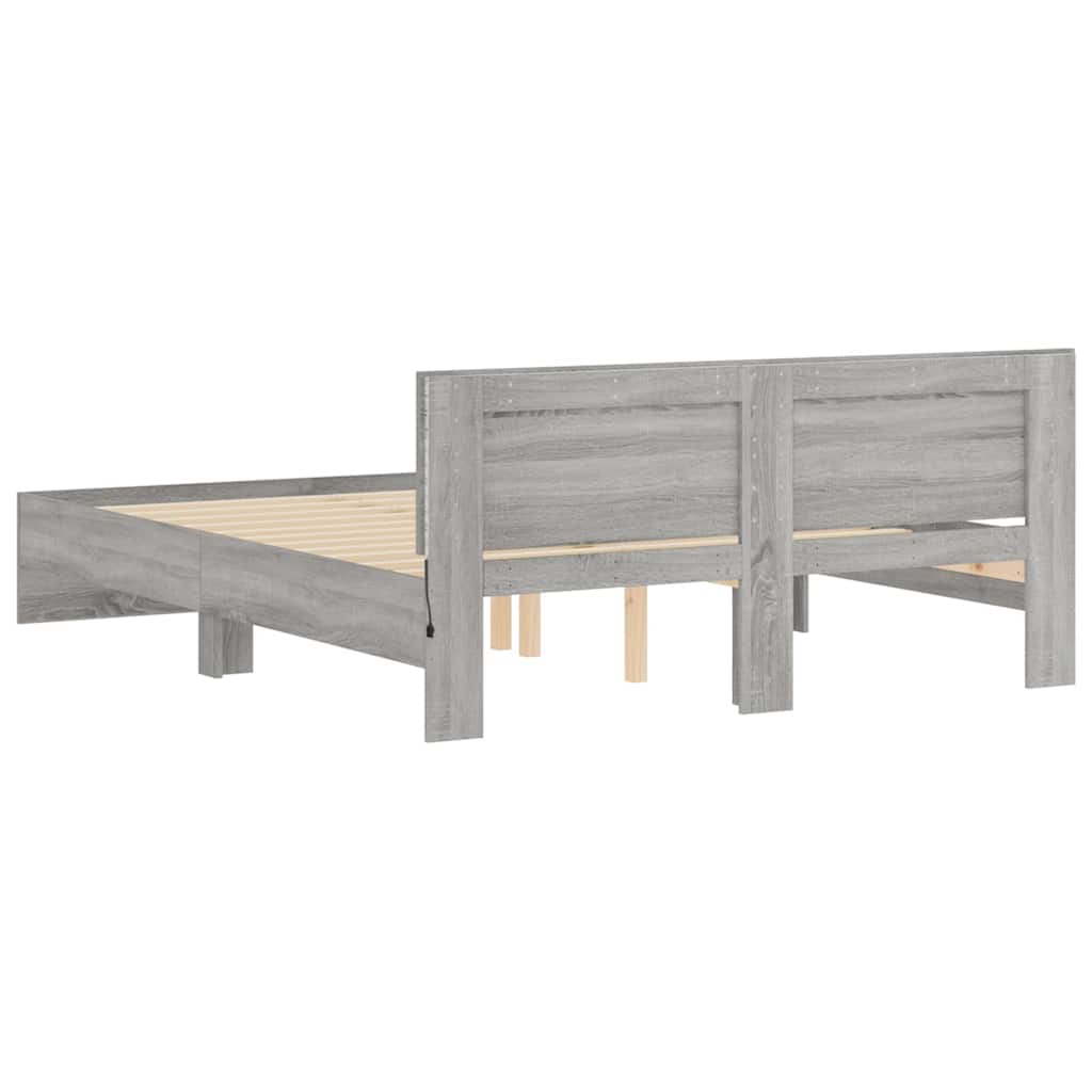 Bedframe met hoofdeinde en LED grijs sonoma eiken 150x200 cm is nu te koop bij PeponiXL, paradijselijk wonen!