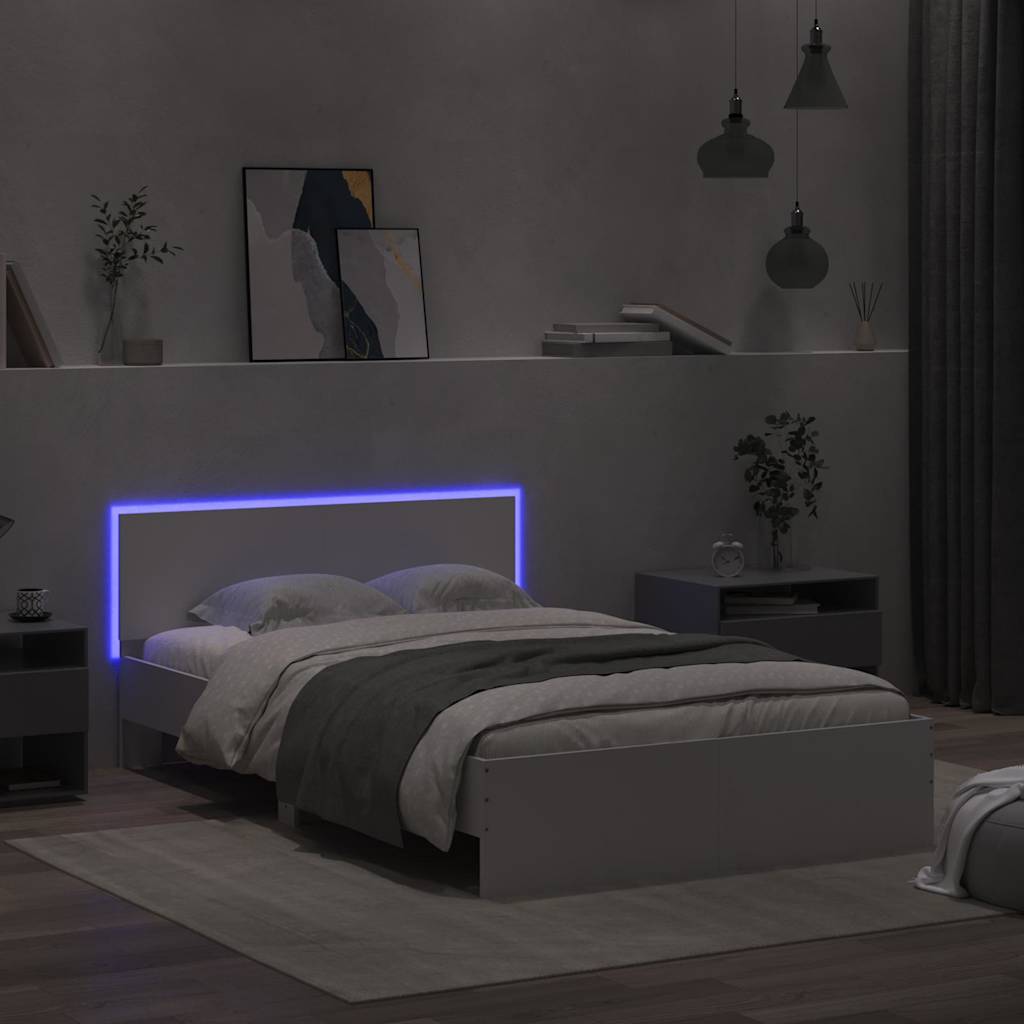 Bedframe met hoofdeinde en LED wit 140x200 cm is nu te koop bij PeponiXL, paradijselijk wonen!