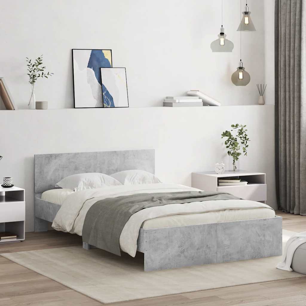 Bedframe met hoofdeinde en LED betongrijs 140x200 cm is nu te koop bij PeponiXL, paradijselijk wonen!