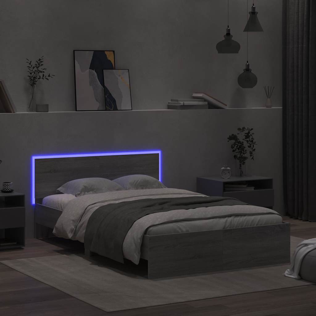 Bedframe met hoofdeinde en LED grijs sonoma eiken 140x200 cm is nu te koop bij PeponiXL, paradijselijk wonen!