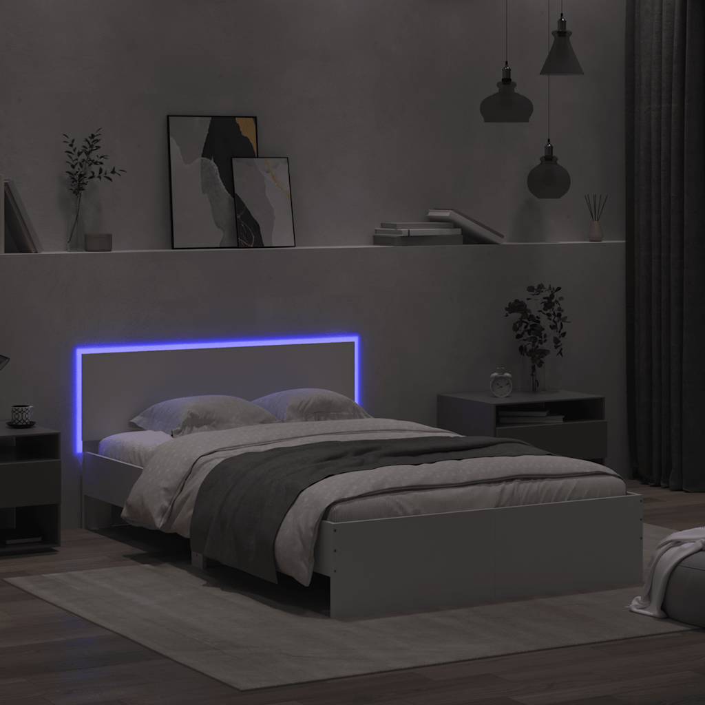 Bedframe met hoofdeinde en LED wit 120x200 cm is nu te koop bij PeponiXL, paradijselijk wonen!
