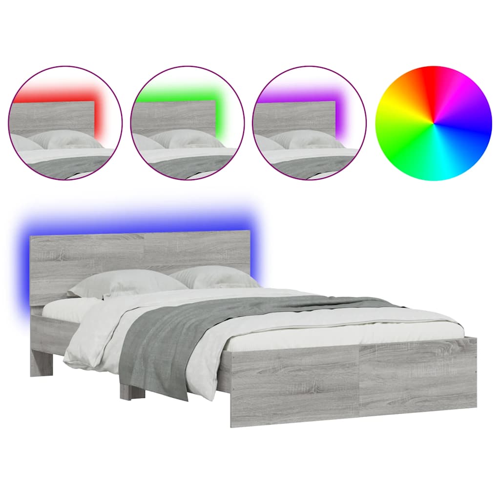Bedframe met hoofdeinde en LED grijs sonoma eiken 120x200 cm is nu te koop bij PeponiXL, paradijselijk wonen!