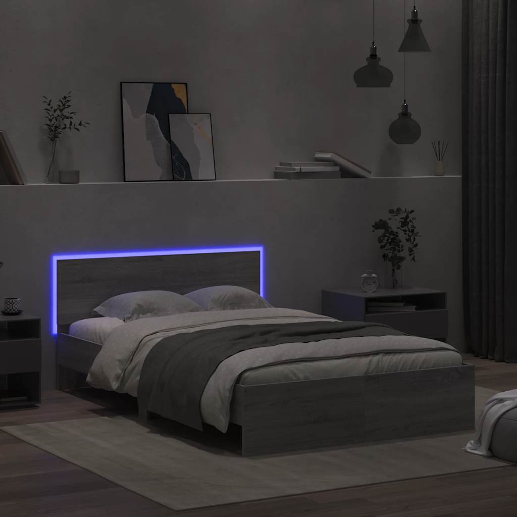 Bedframe met hoofdeinde en LED grijs sonoma eiken 120x200 cm is nu te koop bij PeponiXL, paradijselijk wonen!