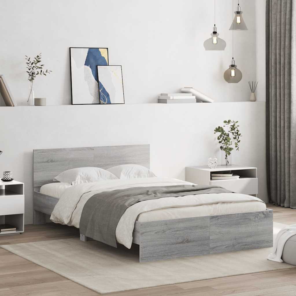 Bedframe met hoofdeinde en LED grijs sonoma eiken 120x200 cm is nu te koop bij PeponiXL, paradijselijk wonen!