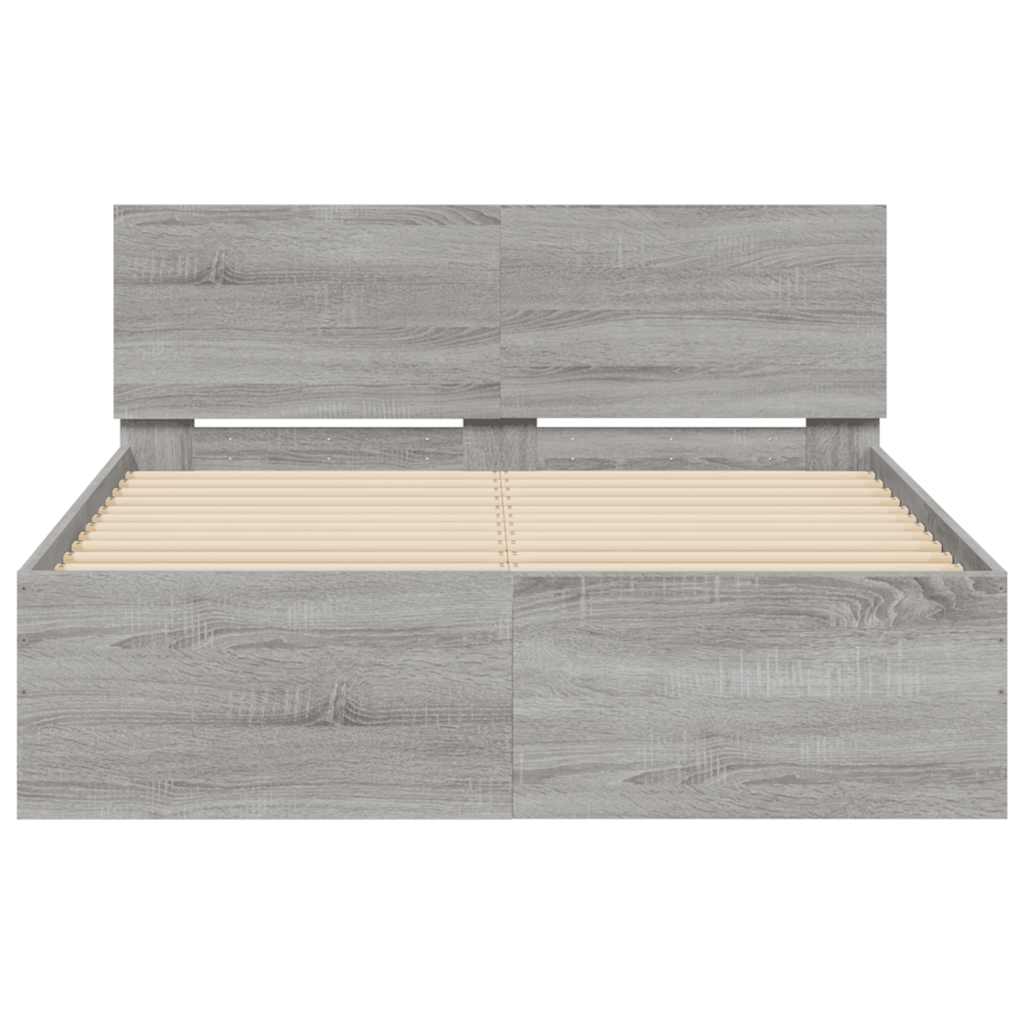 Bedframe met hoofdeinde en LED grijs sonoma eiken 120x200 cm is nu te koop bij PeponiXL, paradijselijk wonen!