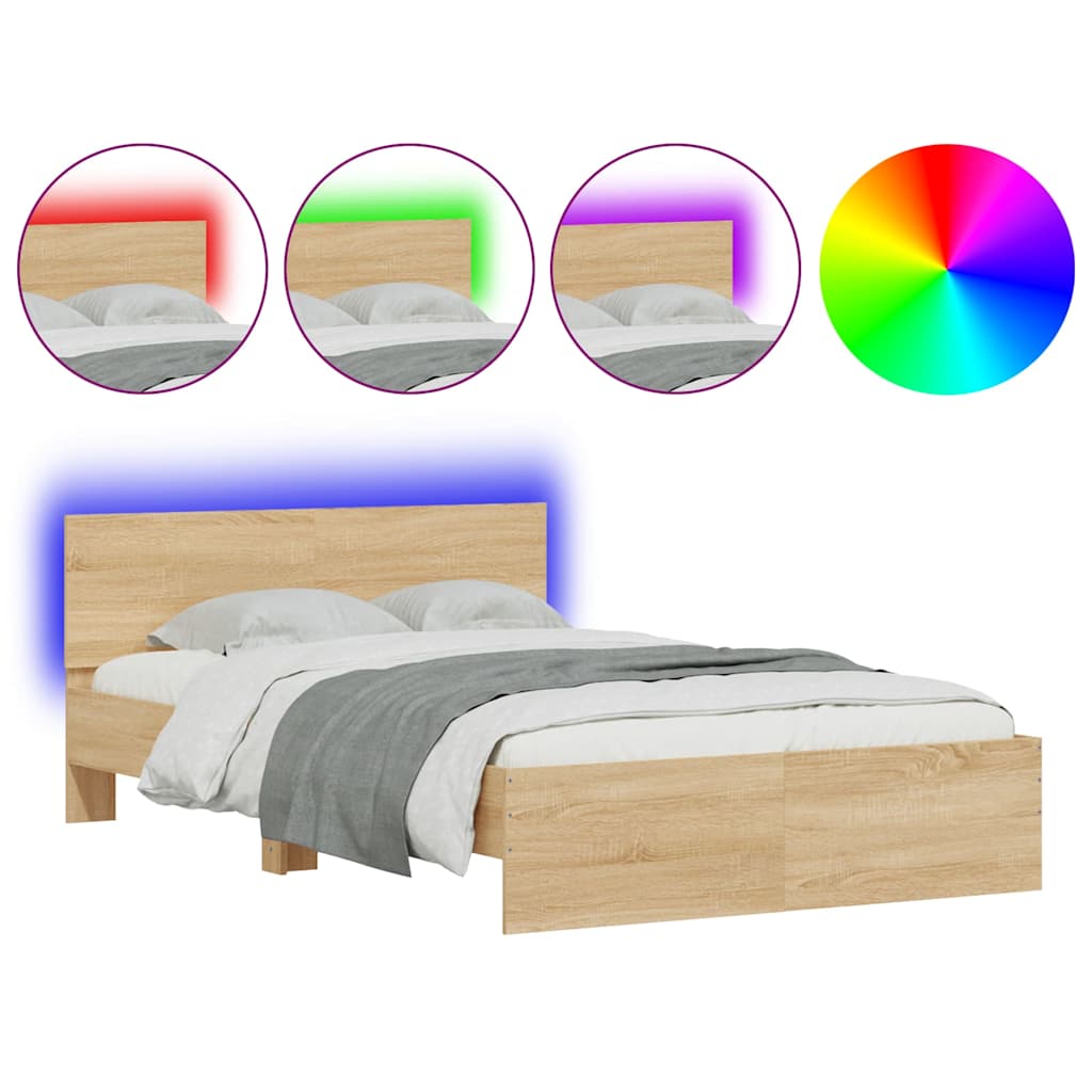 Bedframe met hoofdeinde en LED sonoma eikenkleurig 140x190 cm is nu te koop bij PeponiXL, paradijselijk wonen!
