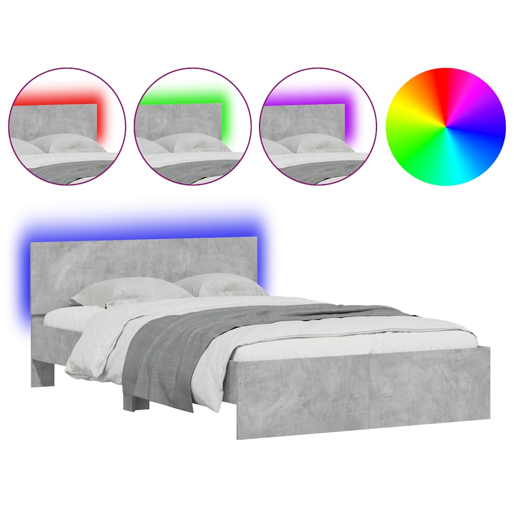 Bedframe met hoofdeinde en LED betongrijs 140x190 cm is nu te koop bij PeponiXL, paradijselijk wonen!