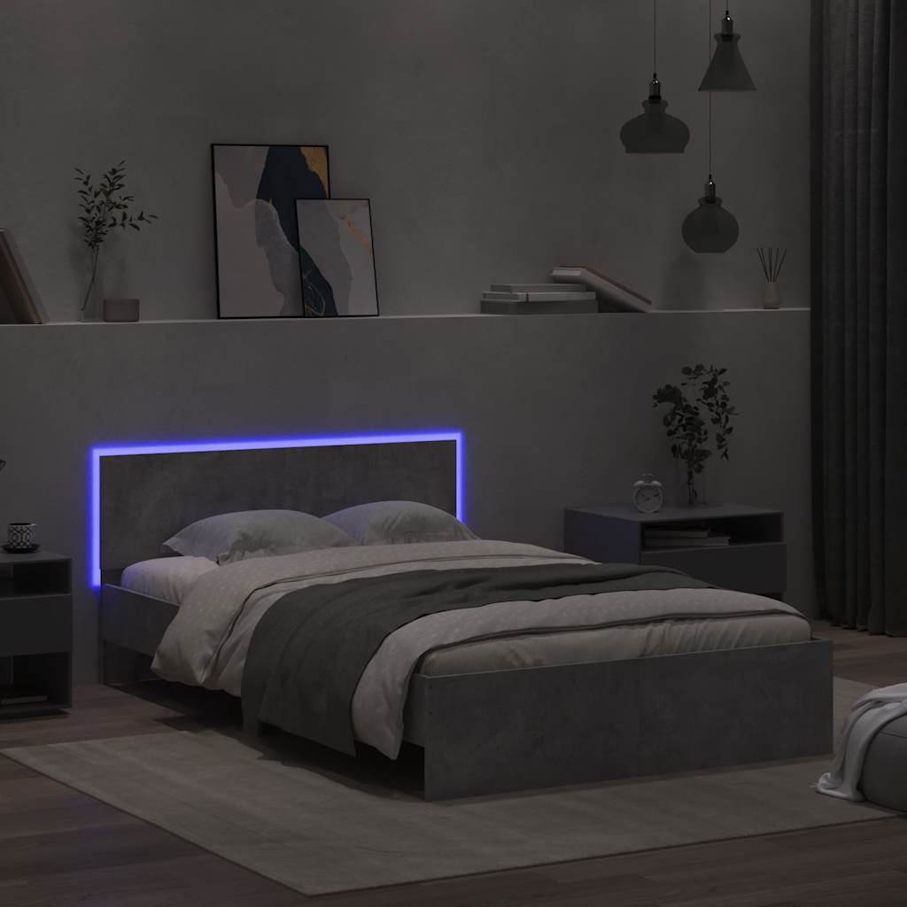 Bedframe met hoofdeinde en LED betongrijs 140x190 cm is nu te koop bij PeponiXL, paradijselijk wonen!
