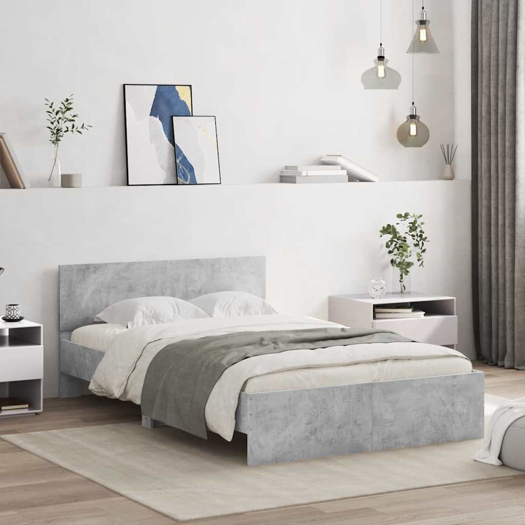 Bedframe met hoofdeinde en LED betongrijs 140x190 cm is nu te koop bij PeponiXL, paradijselijk wonen!