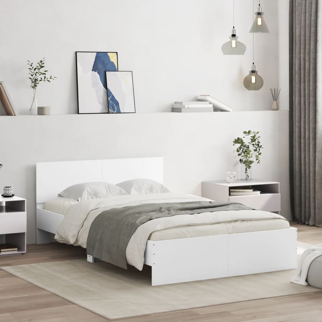 Bedframe met hoofdeinde en LED wit 135x190 cm is nu te koop bij PeponiXL, paradijselijk wonen!