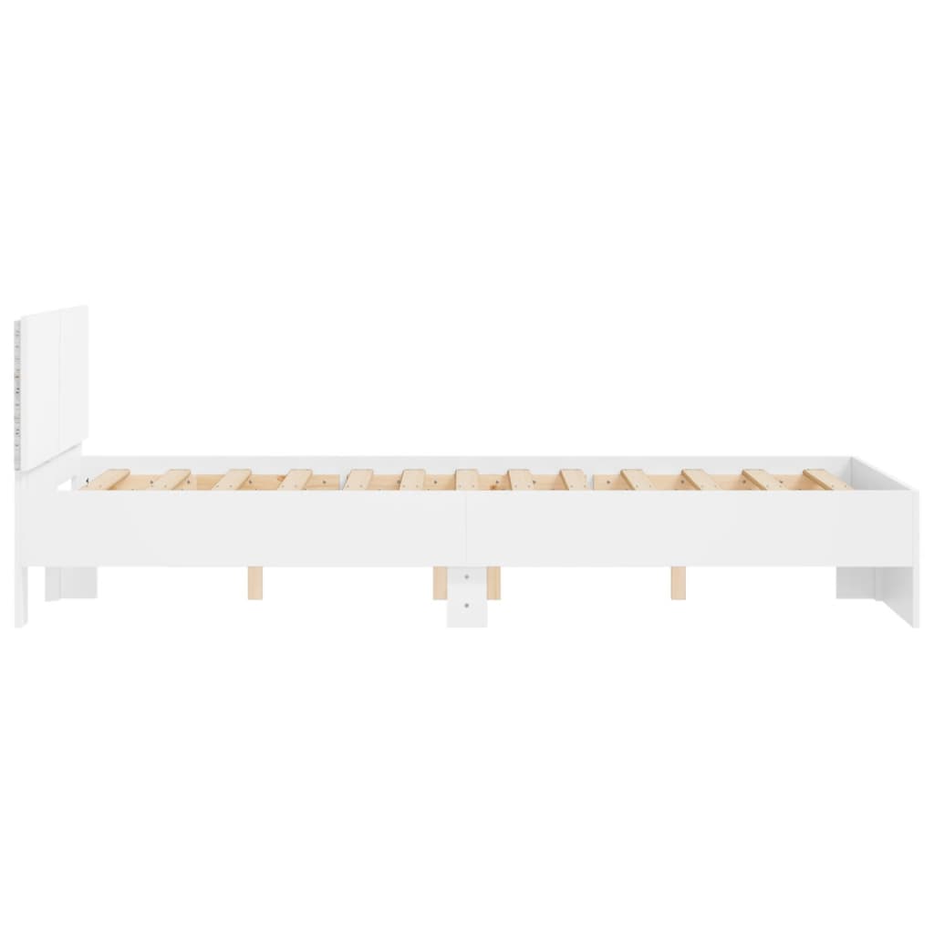 Bedframe met hoofdeinde en LED wit 135x190 cm is nu te koop bij PeponiXL, paradijselijk wonen!