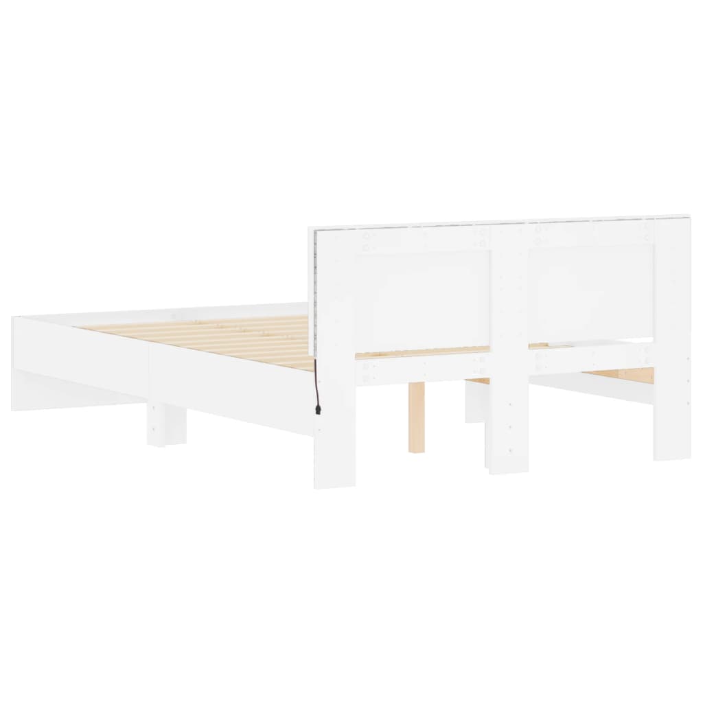 Bedframe met hoofdeinde en LED wit 135x190 cm is nu te koop bij PeponiXL, paradijselijk wonen!