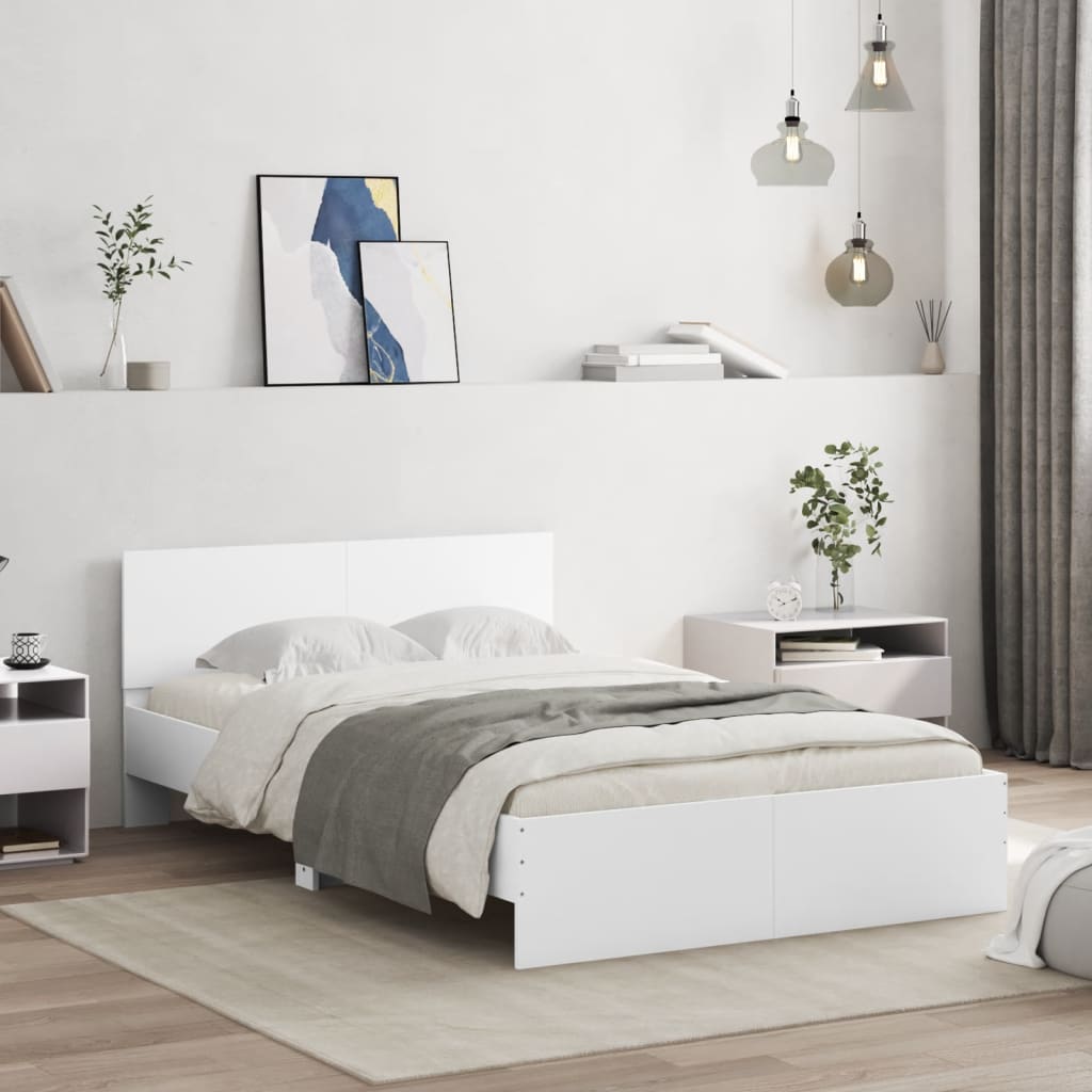 Bedframe met hoofdeinde en LED wit 135x190 cm is nu te koop bij PeponiXL, paradijselijk wonen!