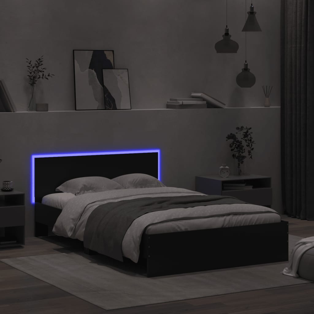 Bedframe met hoofdeinde en LED zwart 135x190 cm