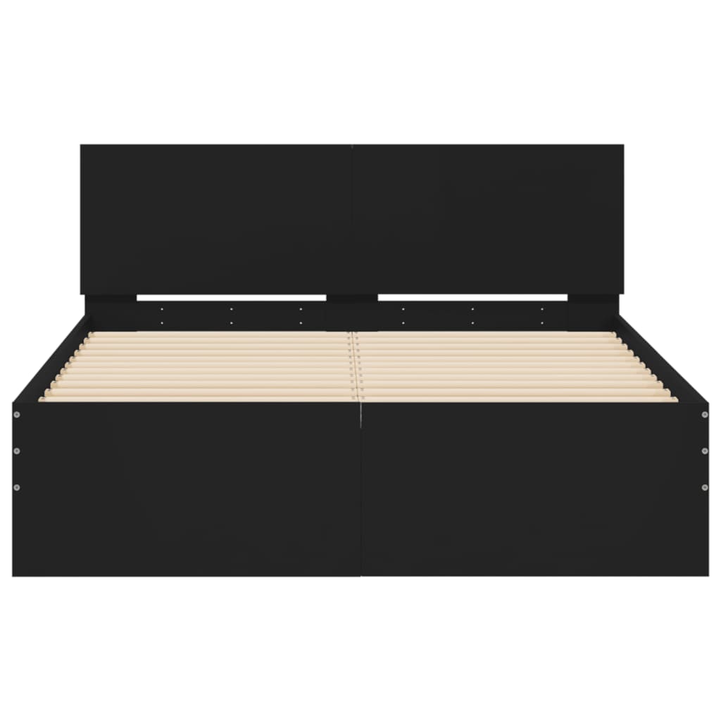 Bedframe met hoofdeinde en LED zwart 135x190 cm