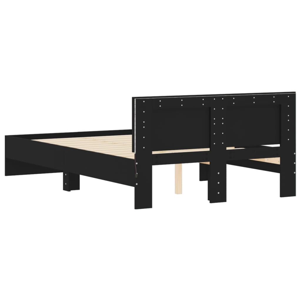 Bedframe met hoofdeinde en LED zwart 135x190 cm