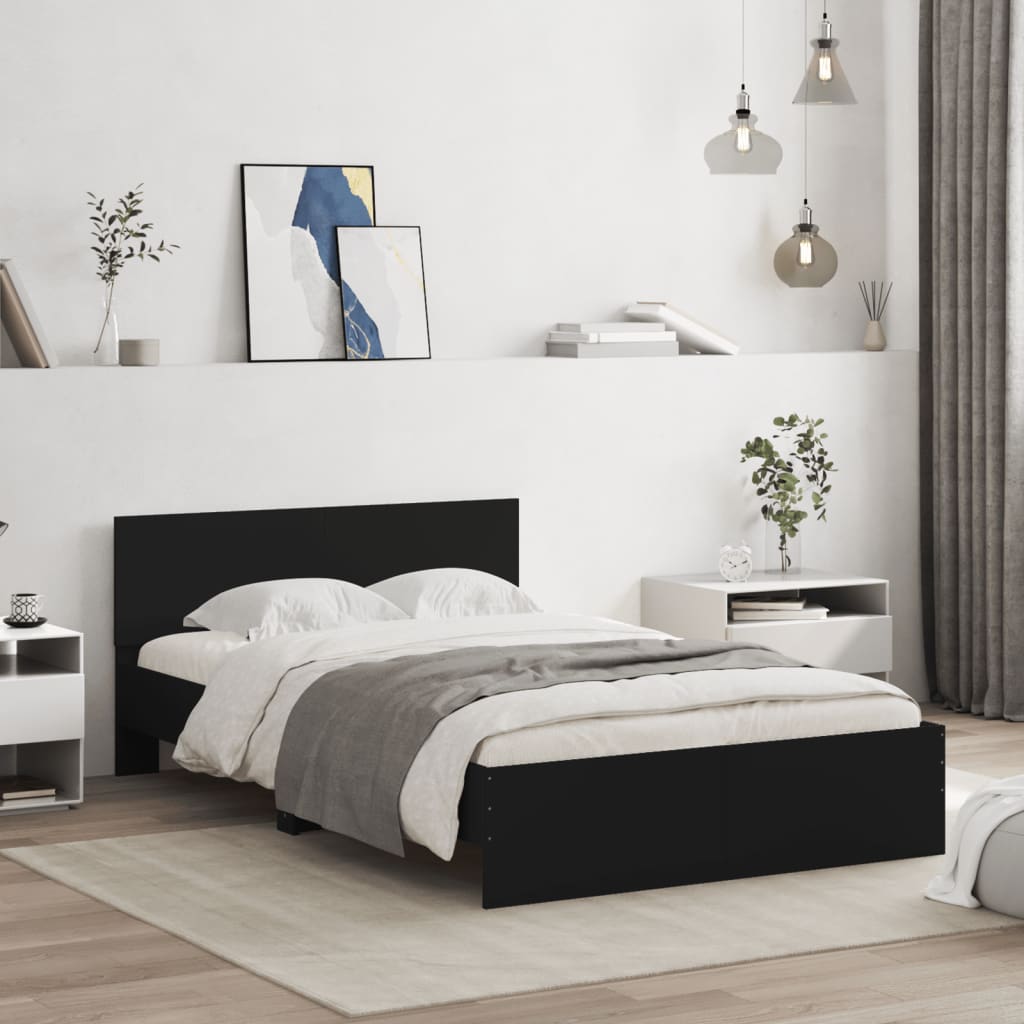 Bedframe met hoofdeinde en LED zwart 135x190 cm