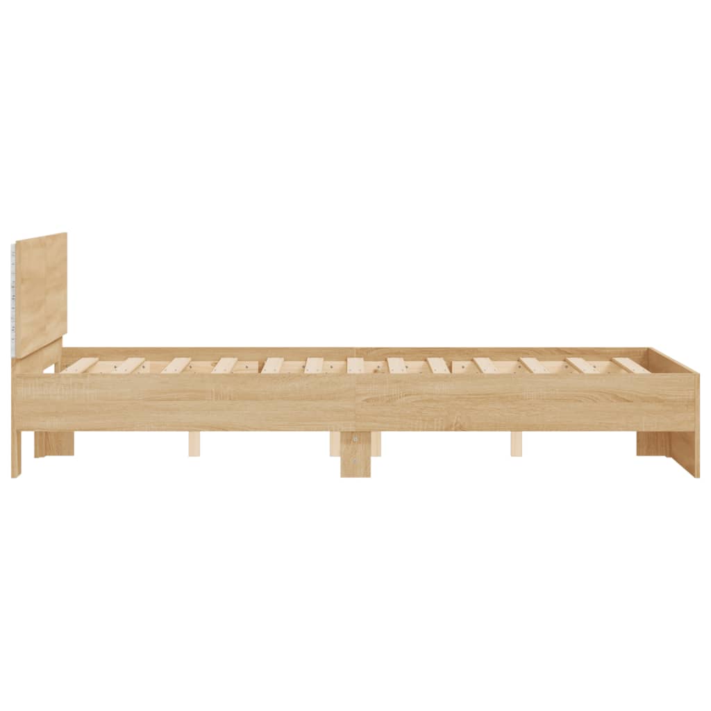 Bedframe met hoofdeinde en LED sonoma eikenkleurig 135x190 cm is nu te koop bij PeponiXL, paradijselijk wonen!