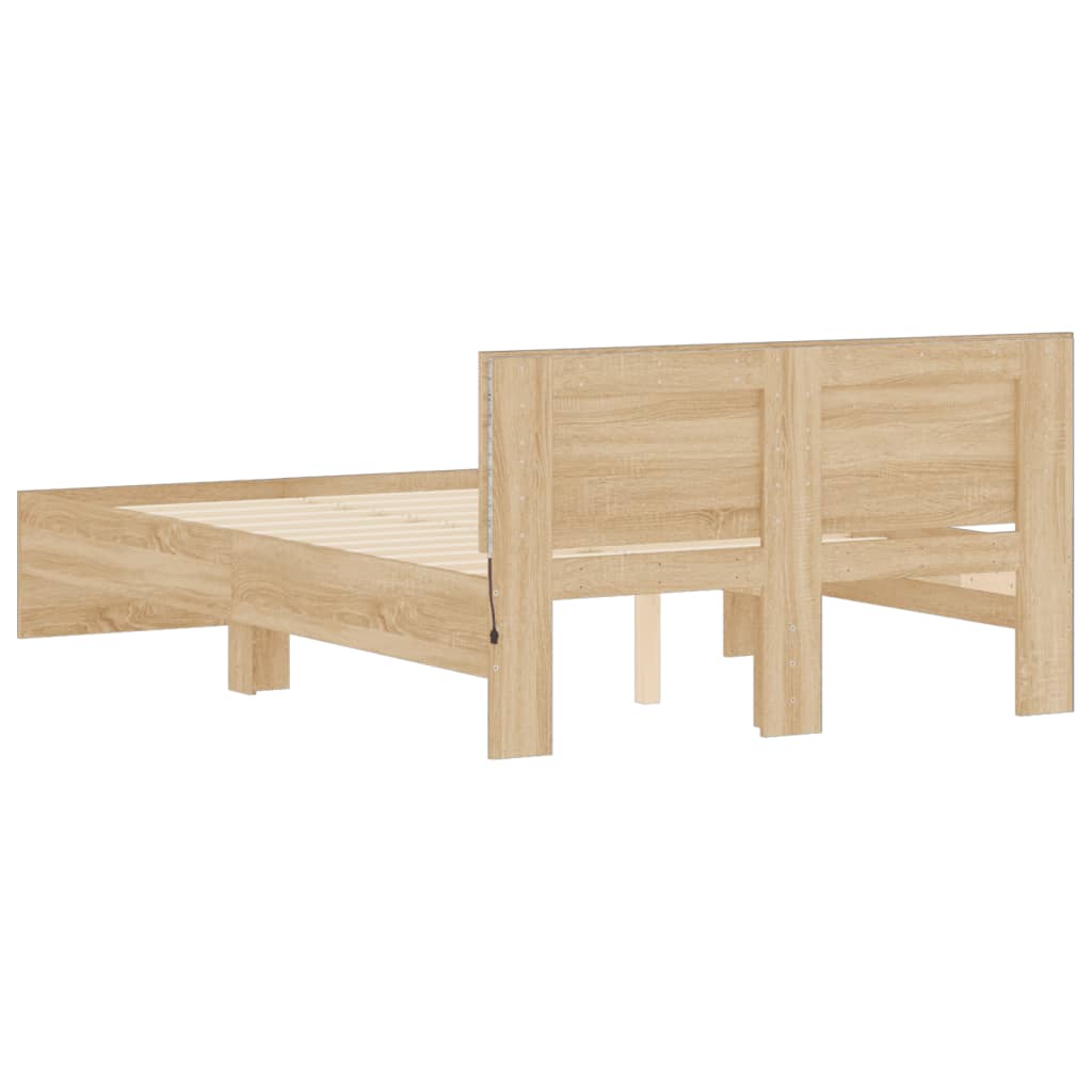 Bedframe met hoofdeinde en LED sonoma eikenkleurig 135x190 cm is nu te koop bij PeponiXL, paradijselijk wonen!