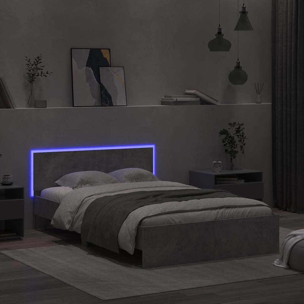Bedframe met hoofdeinde en LED betongrijs 135x190 cm is nu te koop bij PeponiXL, paradijselijk wonen!