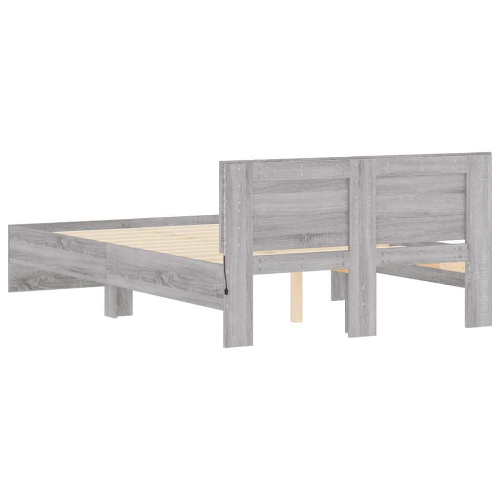 Bedframe met hoofdeinde en LED grijs sonoma eiken 135x190 cm is nu te koop bij PeponiXL, paradijselijk wonen!